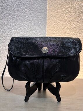 Coach Black Patent Leather Wristlet Clutch Wallet Card Case Removable Strap EUC